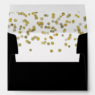 Enveloppe Noir et confettis de parties scintillantes d'or