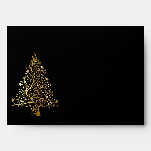 Enveloppe Noir et Or Arbre de Noël (Devant)