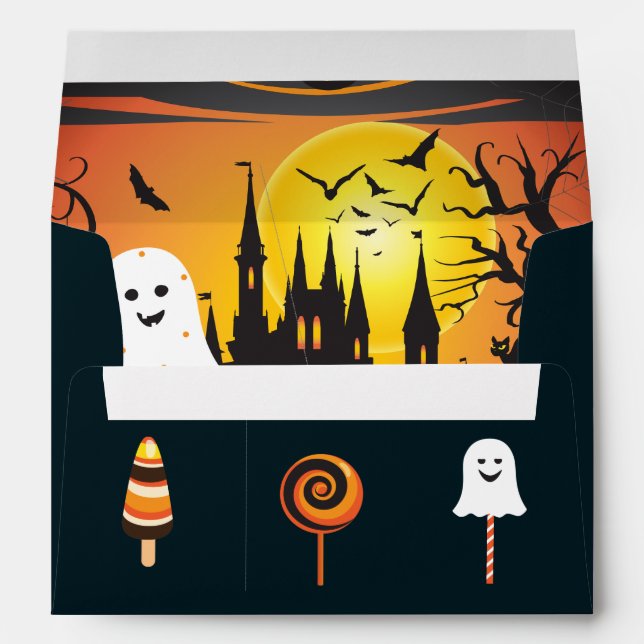 Enveloppe Noir et orange de tour de partie de Halloween (Dos (Bas))