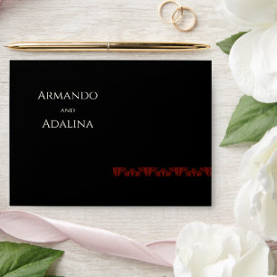Enveloppe Noir et rouge Floral Gothique foncé Élégant mariag