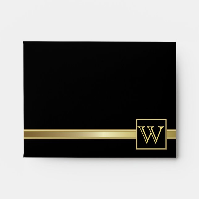 Enveloppe Noir exécutif avec or | Plaque de monogramme (Devant)