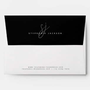 Enveloppe Noir Moderne Minimaliste Chic Monogramme Bureau