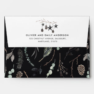 Enveloppe Noir moderne scandi élégant script Noël