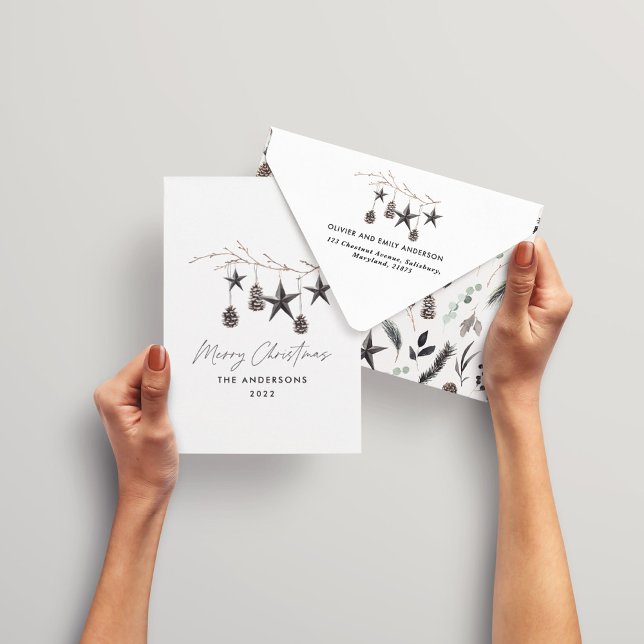 Enveloppe Noir moderne scandi élégant script Noël Vacances (Créateur téléchargé)