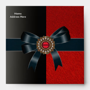 Enveloppe Noir Rouge Joyau Nœud