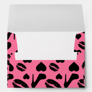 Enveloppe Noir talons hauts Baisers lèvres Coeurs maquillage