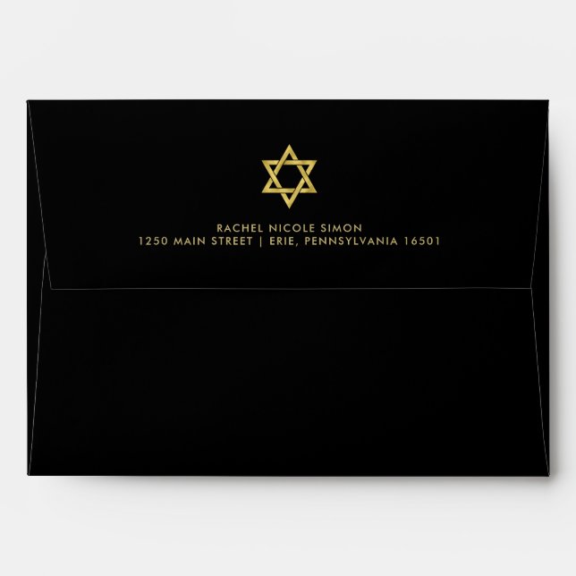 Enveloppe noire avec Faux Gold | Étoile de David (Dos (Haut rabat))