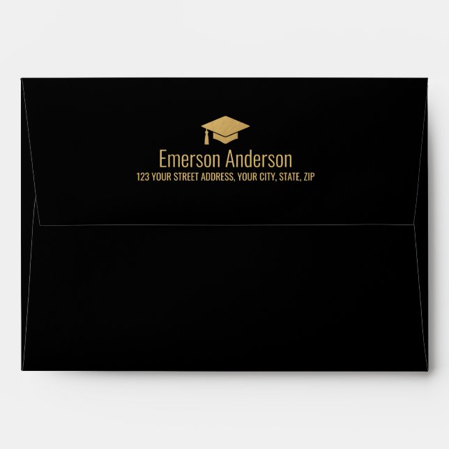 Enveloppe noire de graduation avec casquette diplô (Dos (Haut rabat))