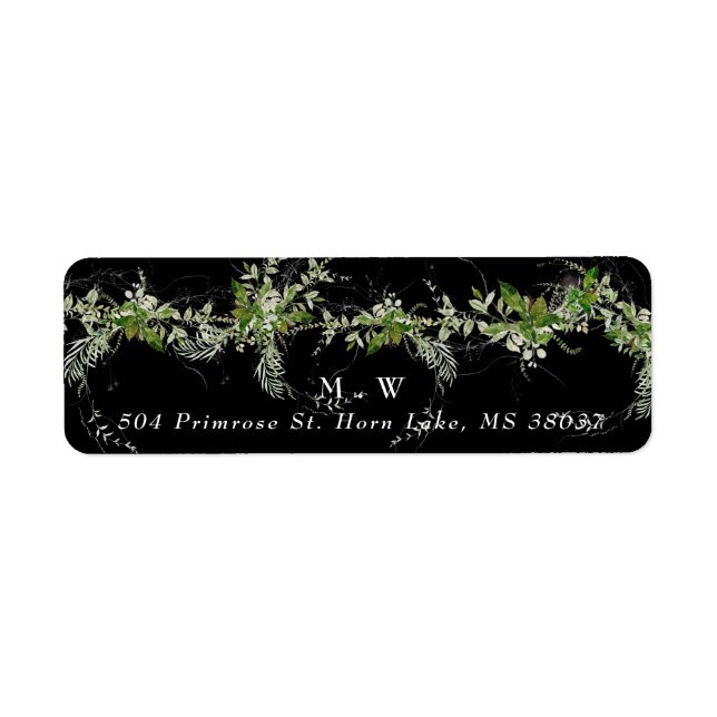 Enveloppe noire Premium Monogram Eucalyptus Wreath (Devant)