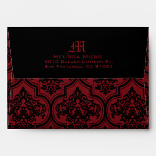 Enveloppe noire rouge de Goth mariage damassé