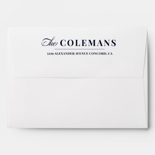 Enveloppe Nom de famille Elegant Blue Calligraphy (Dos (Haut rabat))