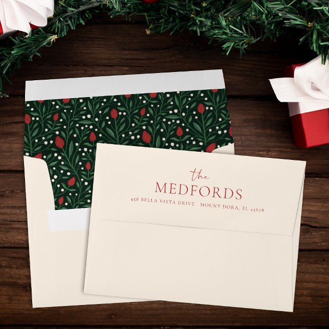 Enveloppe Nom de famille Modèle floral de Noël préadressé (Créateur téléchargé)