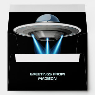 Enveloppe Nom et texte personnalisés OVNI Espace