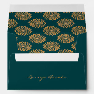 Enveloppe Nom personnalisé floral brun sur vert pin