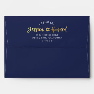 Enveloppe NOM PERSONNALISÉ RETOUR ADRESSE faux feuille or sc