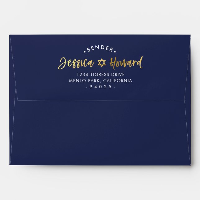 Enveloppe NOM PERSONNALISÉ RETOUR ADRESSE faux feuille or sc (Dos (Haut rabat))