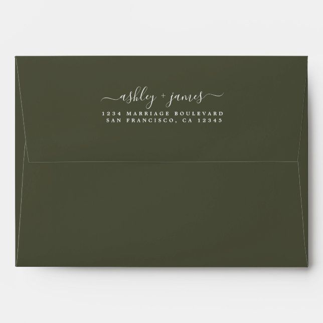 Enveloppe Noms élégants Olive Green Mariage Adresse de retou (Dos (Haut rabat))