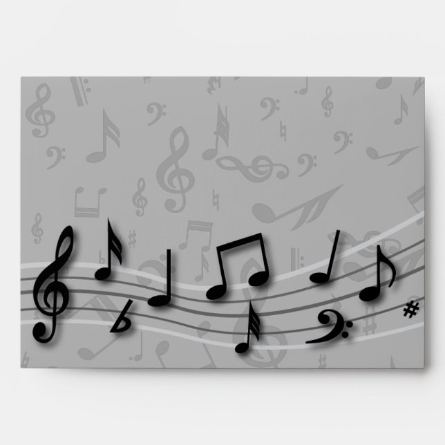 Enveloppe Notes musicales personnalisées en noir et gris (Devant)