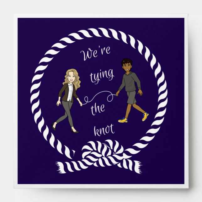 Enveloppe Nous essayons le noeud Anime de couleur marine (Devant)