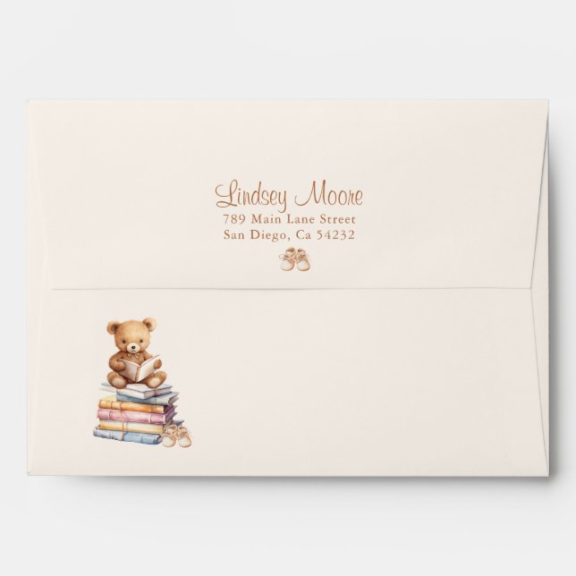 Enveloppe Nouveau chapitre Baby shower Teddy Storybook (Dos (Haut rabat))