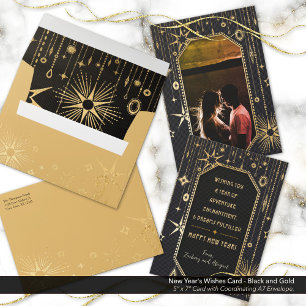 Enveloppe Nouvel An Black Gold Stars Holiday A7/5"x7"