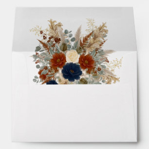 Enveloppe Nuit Bleue & Florales Orange Brûlée Mariage d'Auto