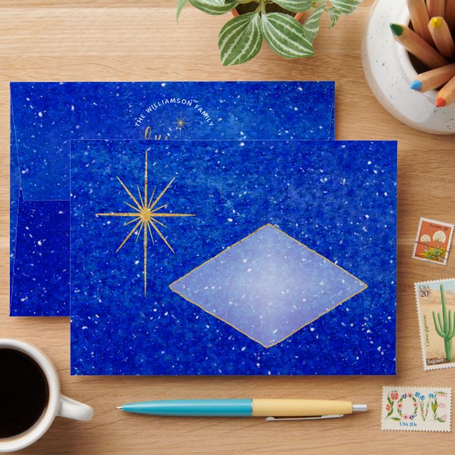 Enveloppe O Holy Night Gold Star Blue Adresse de retour (Desk)