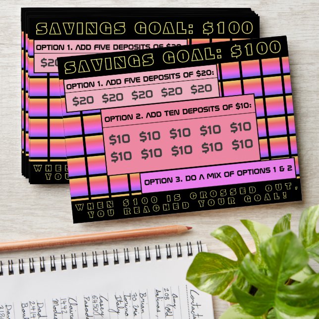 Enveloppe Objectif d'économie de 100 $ Argent Arc-en-ciel En (Stacked)