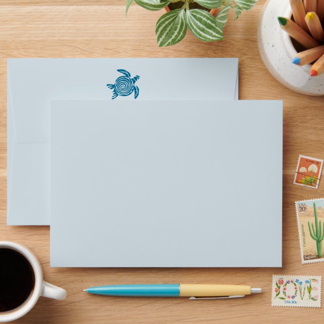 Enveloppe Ocean Sea Turtle, Sea Blue Beach Wedding (Desk)