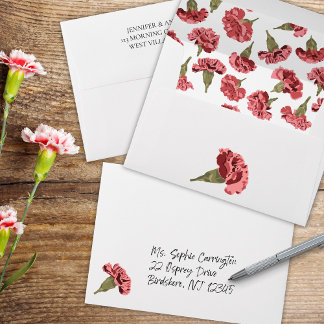 Enveloppe Oeillets roses Luxe Moderne Floral Mariage