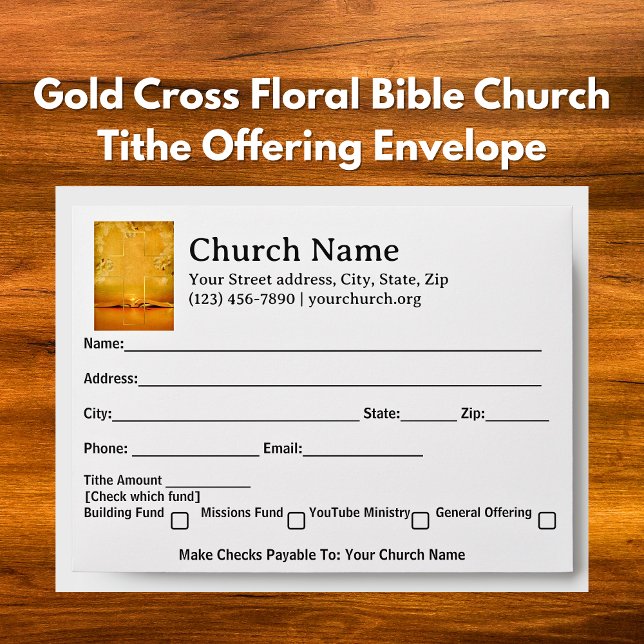 Enveloppe Offrande de dîme de l'église biblique florale de l (Gold Cross floral Bible Church Tithe Offering Envelope
)