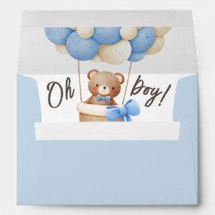 Enveloppe Oh mon Dieu ! Baby shower Ballons Bleus Ours Teddy