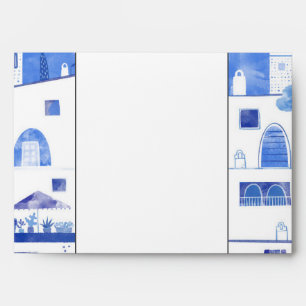 Enveloppe Oia Santorini Grèce Aquarelle Ville Peinture