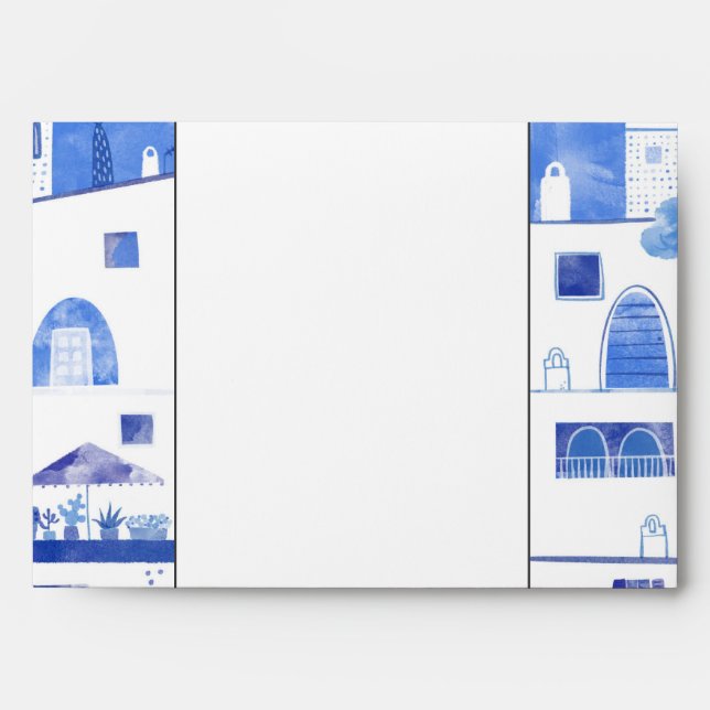 Enveloppe Oia Santorini Grèce Aquarelle Ville Peinture (Devant)