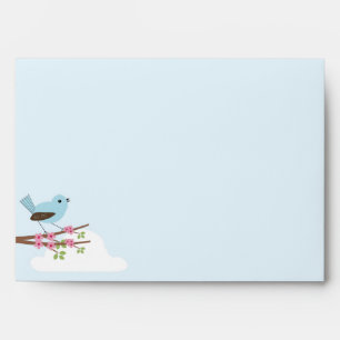 Enveloppe Oiseau bleu dans l'arbre en fleurs mou