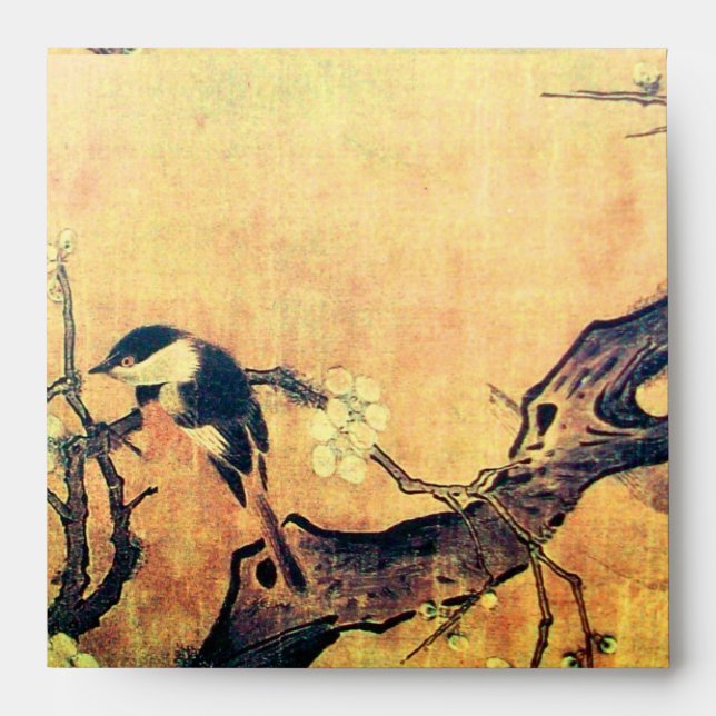 Enveloppe OISEAU DE PRINTEMPS ET FLEURS JAUNE Brown (Devant)