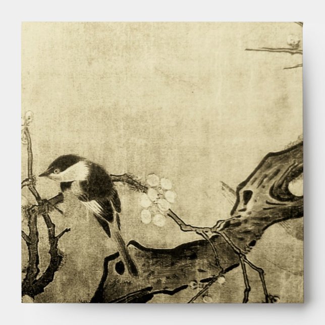 Enveloppe OISEAU DE PRINTEMPS ET FLEURS Sépia Brown (Devant)