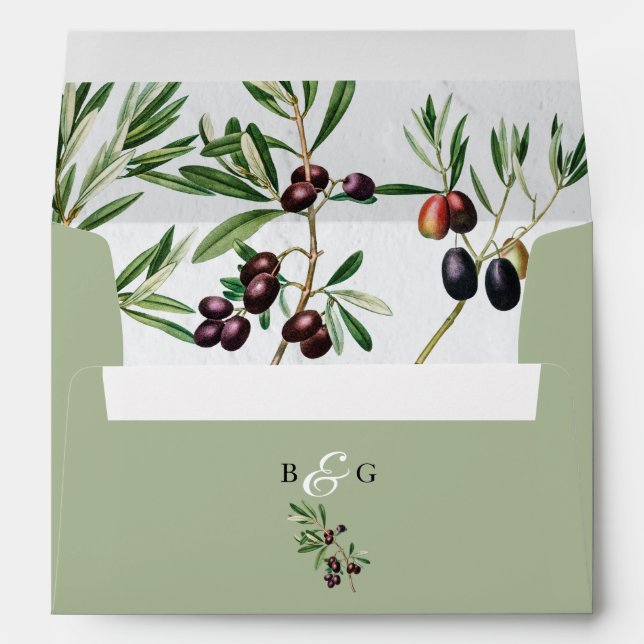 Enveloppe Olive Feuille Grec Island 5x7 Faire-part de mariag (Dos (Bas))