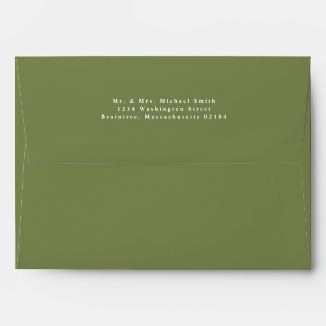 Enveloppe Olive Green A7 5x7 avec adresse de retou (Dos (Haut rabat))