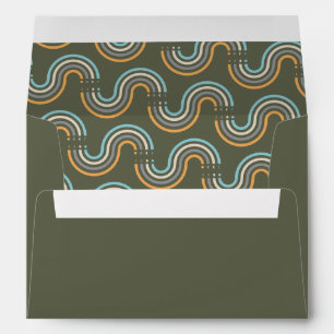 Enveloppe Olive Green Blue Rétro Waves Motif géométrique