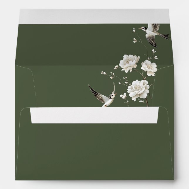 Enveloppe Olive Green Chinoiserie Mariage Adresse de retour (Dos (Bas))