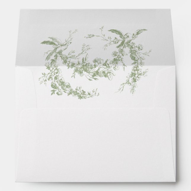 Enveloppe Olive Green Toile de Jouy Wedding Envelope  (Dos (Bas))
