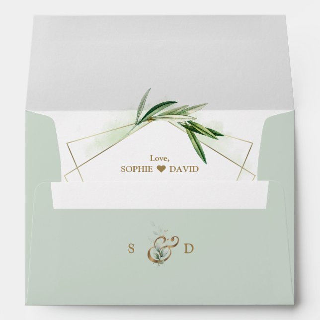 Enveloppe Olive Greenery Gold Mariage Adresse de retour (Dos (Bas))