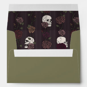Enveloppe Olive Vert Foncé Crâne et Rose Romance Sombre