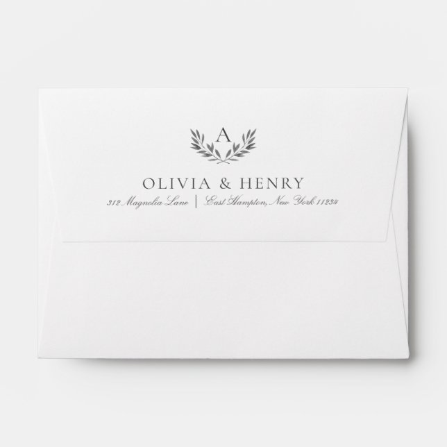 Enveloppe Olivia Elegant Monogram Grey Faire-part de mariage (Dos (Haut rabat))