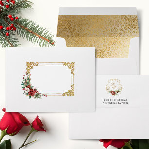 Enveloppe Opulence dorée Noël Mariage floral