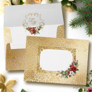 Enveloppe Opulence dorée Noël Mariage floral