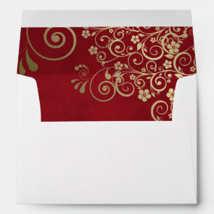 Enveloppe Or dentelle marbrée rouge à l'intérieur rabat élég