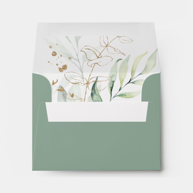 Enveloppe Or Eucalyptus Calligraphie auto-adressé RSVP (Dos (Bas))