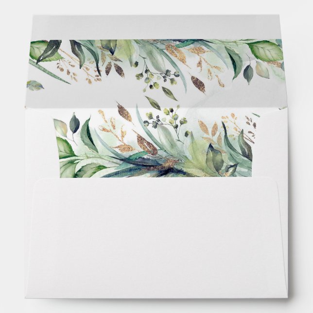 Enveloppe Or Feuille verdure et papillon élégant (Dos (Bas))